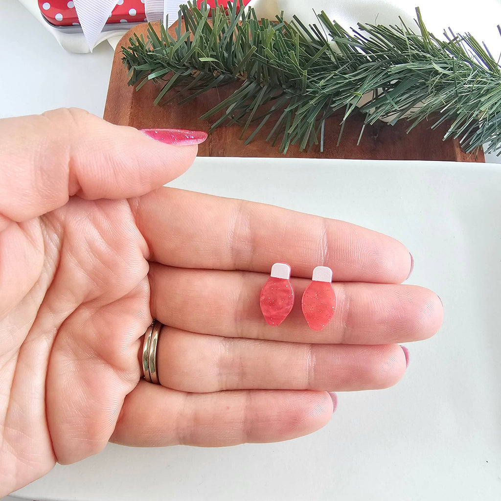 Christmas Light Studs - Red Shimmer // Christmas, Holiday, Jewelry, Earrings