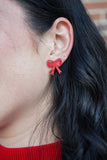 Bow Studs - Red Shimmer // Christmas, Holiday, Jewelry, Earrings