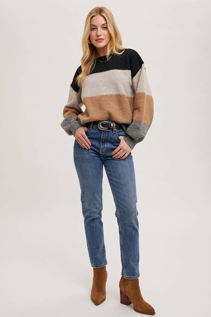 COLOR BLOCK KNIT SWEATER PULLOVER