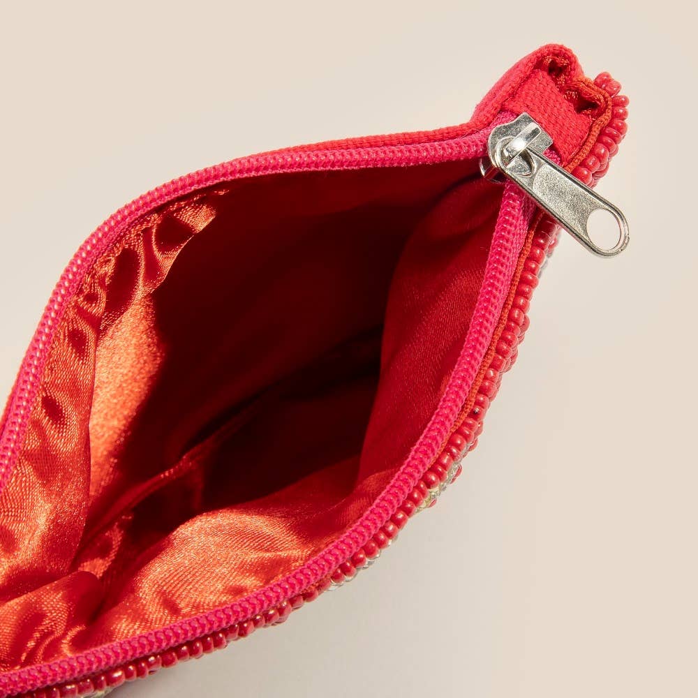 Gift Wrap Bow Seed Beaded Coin Purse