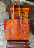Handmade Cotton Quilted Market Bag - Orange Floral