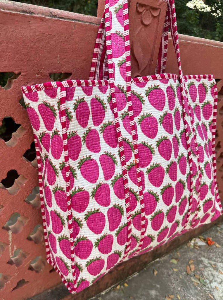 Handmade Cotton Quilted Market Bag - Strawberry