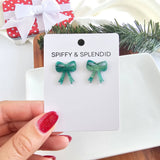Bow Studs - Green Shimmer // Christmas, Holiday, Jewelry, Earrings