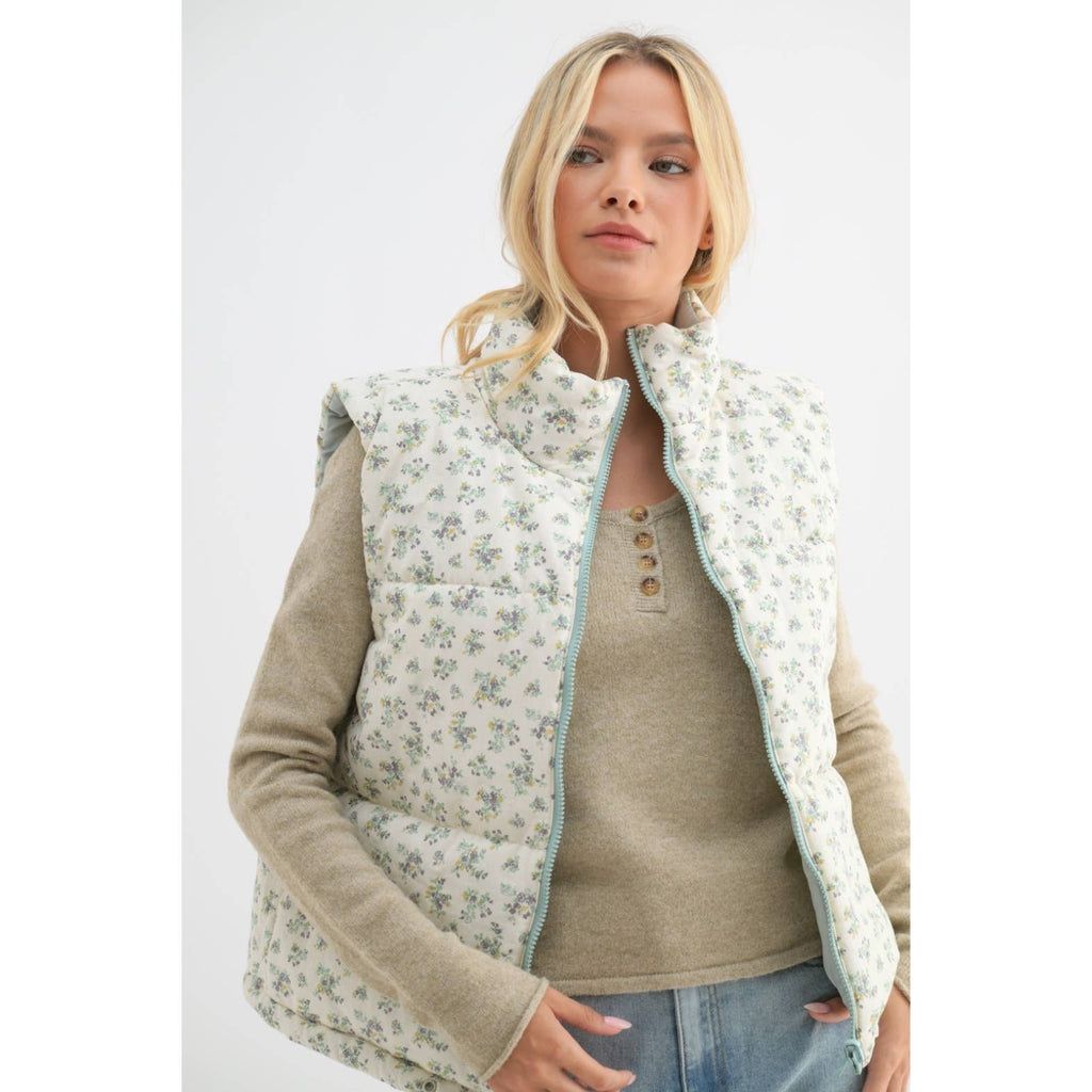 REVERSIBLE FLORAL PUFFER VEST / WL24-9709
