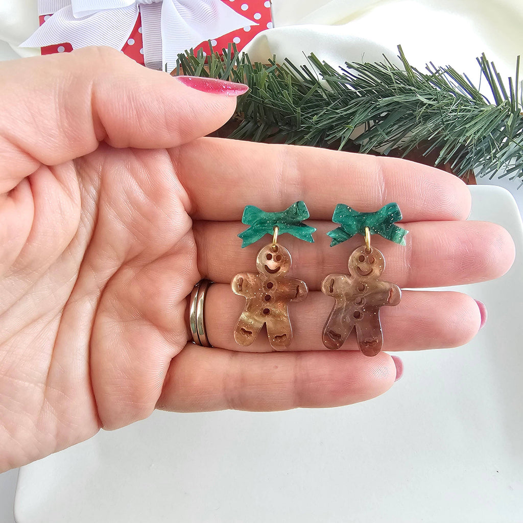 Bow Gingerbread Earrings - Green Shimmer // Christmas, Holiday, Jewelry