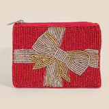 Gift Wrap Bow Seed Beaded Coin Purse