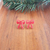 Bow Studs - Red Shimmer // Christmas, Holiday, Jewelry, Earrings