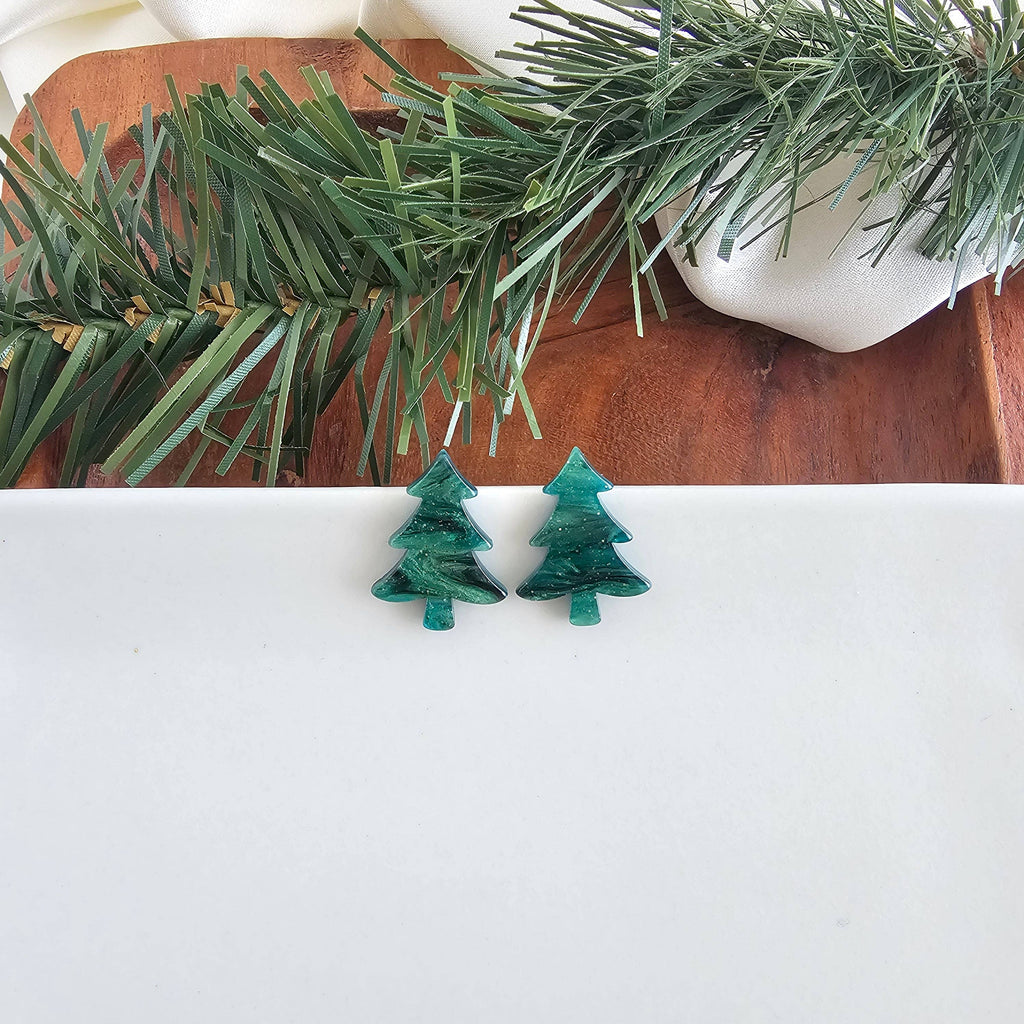 Christmas Tree Studs - Green Shimmer // Holiday, Jewelry, Earrings