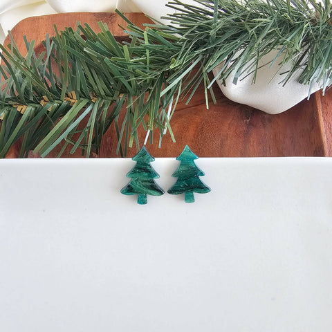 Christmas Tree Studs - Green Shimmer // Holiday, Jewelry, Earrings
