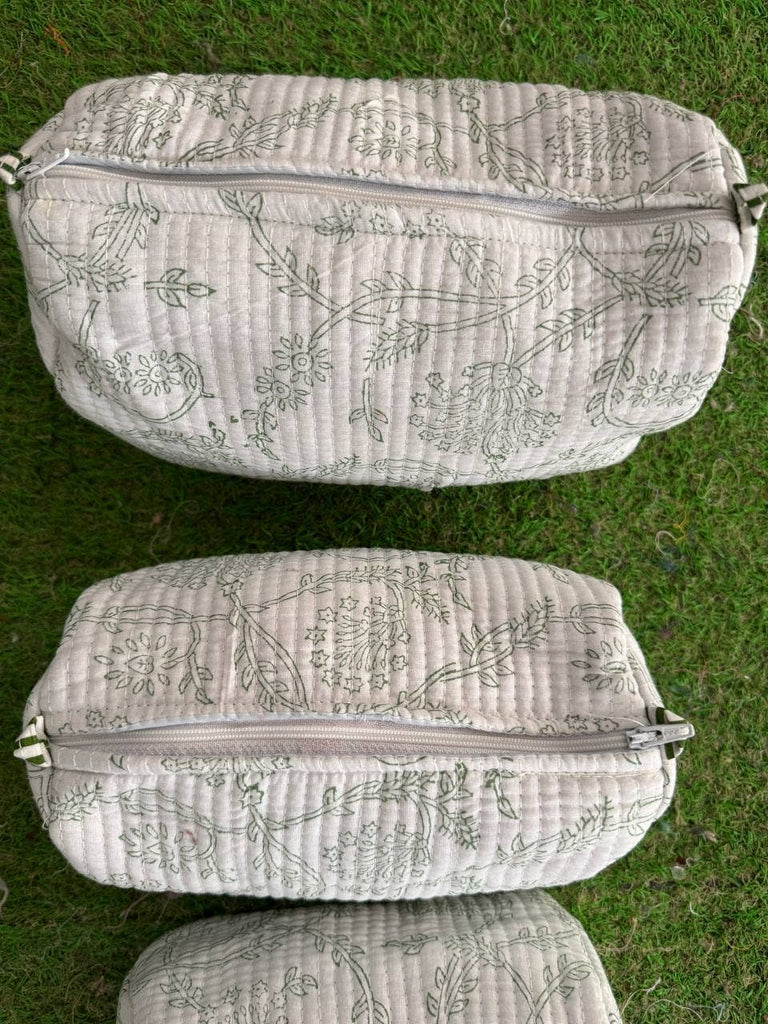 Quilted Cotton Bag Handprinted Toiletry Bag Makeup Bag Pouch