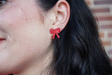 Bow Studs - Red Shimmer // Christmas, Holiday, Jewelry, Earrings