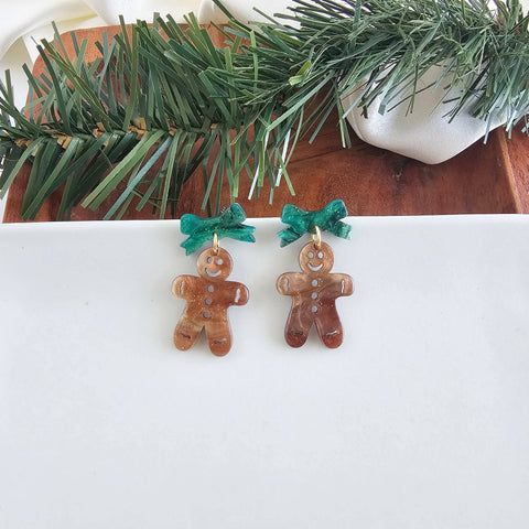 Bow Gingerbread Earrings - Green Shimmer // Christmas, Holiday, Jewelry