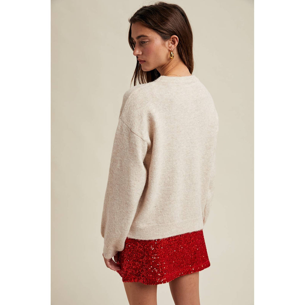 'JOY' SEQUIN CANDY CANE SWEATER / WL25-11114