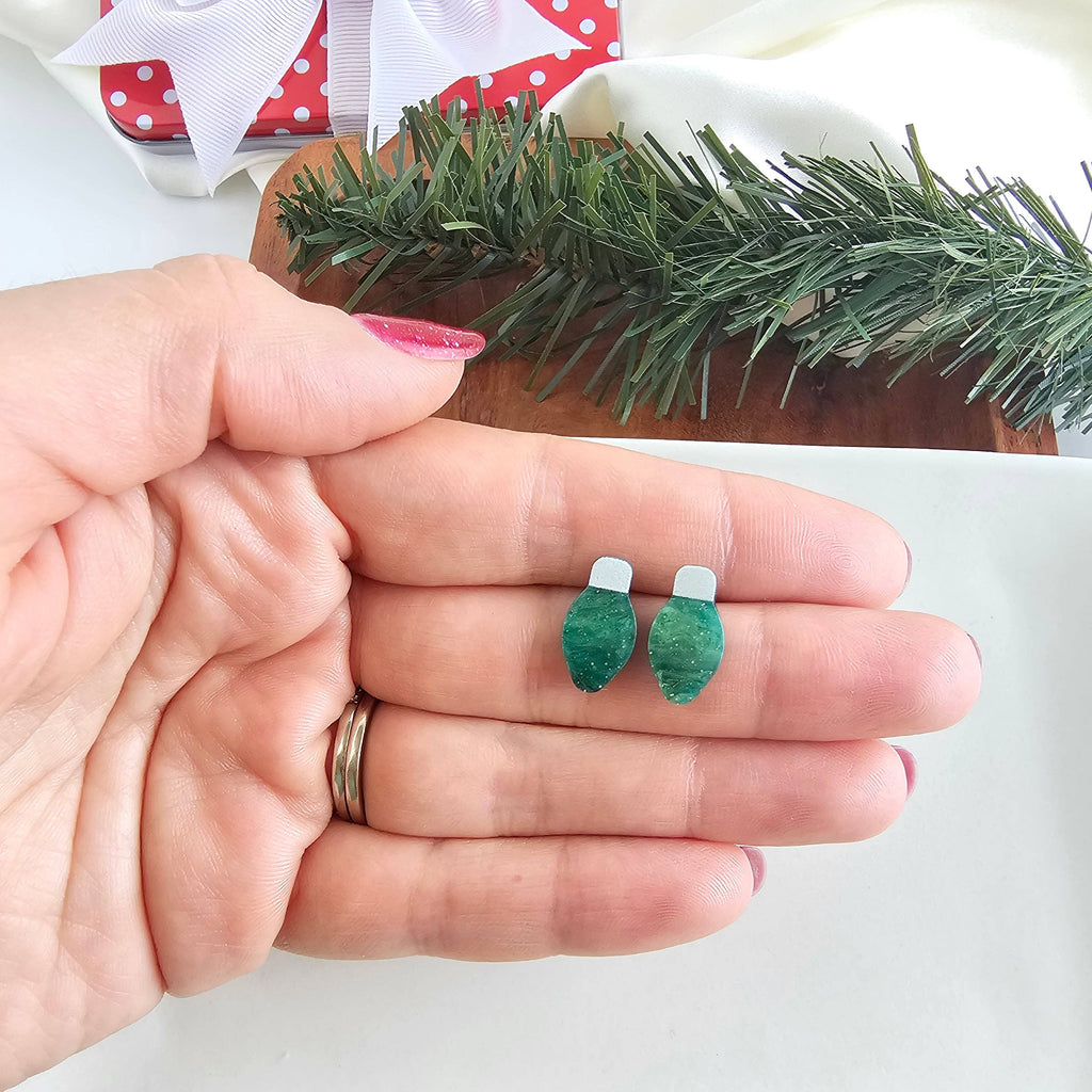 Christmas Light Studs - Green Shimmer // Christmas, Holiday, Jewelry, Earrings