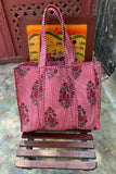 Pink Pure Cotton Handmade Bag Quilted Bag Floral Printed Bag