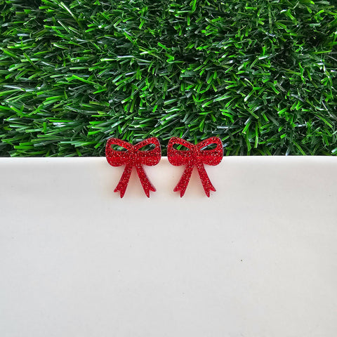 Bow Studs - Red Glitter // Jewelry, Earrings, Game Day, Christmas