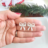 Bow Studs - White Shimmer // Christmas, Holiday, Jewelry, Earrings