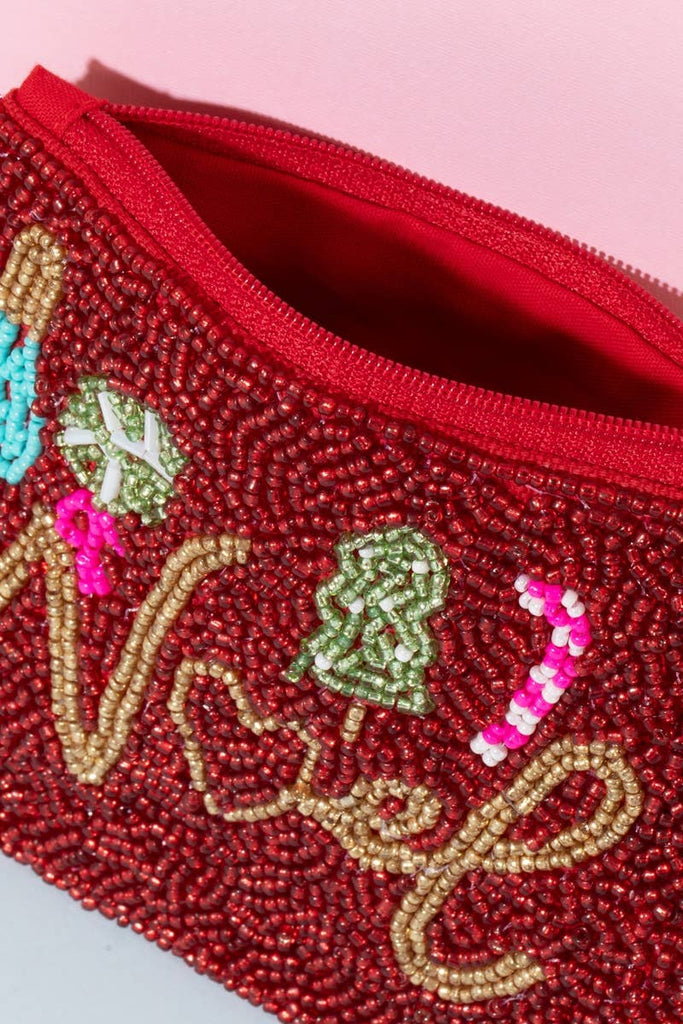 Christmas Noel Beaded Coin Purse