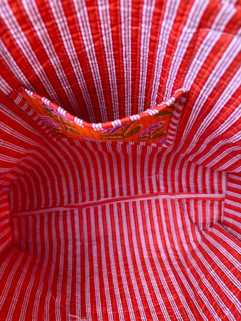 Handmade Cotton Quilted Market Bag - Orange Floral