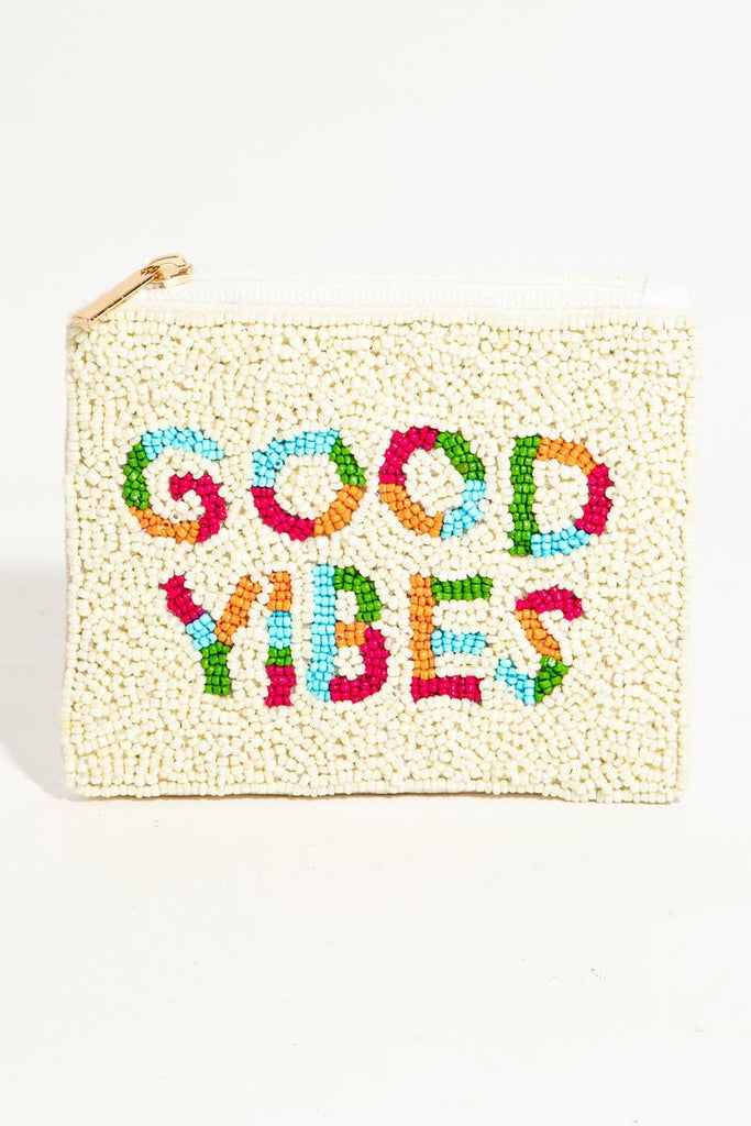 Colorful Good Vibes Beaded Coin Purse