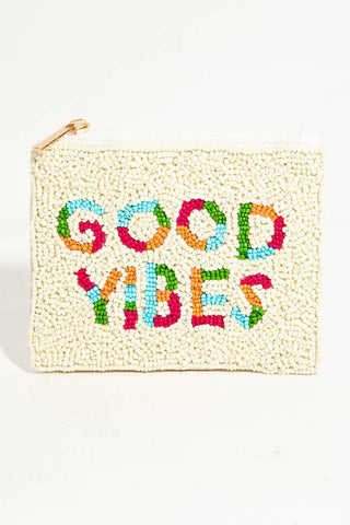 Colorful Good Vibes Beaded Coin Purse