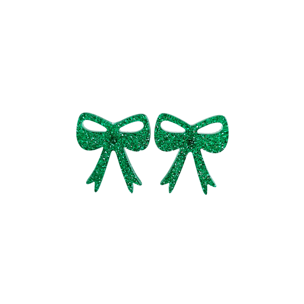 Bow Studs - Green Glitter // Jewelry, Earrings, Game Day, Christmas