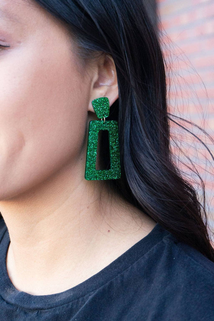 Avery Earrings - Green Glitter // Jewelry, Game Day