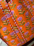 Handmade Cotton Quilted Market Bag - Orange Floral