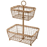 2-Tier Metal & Cane Stand