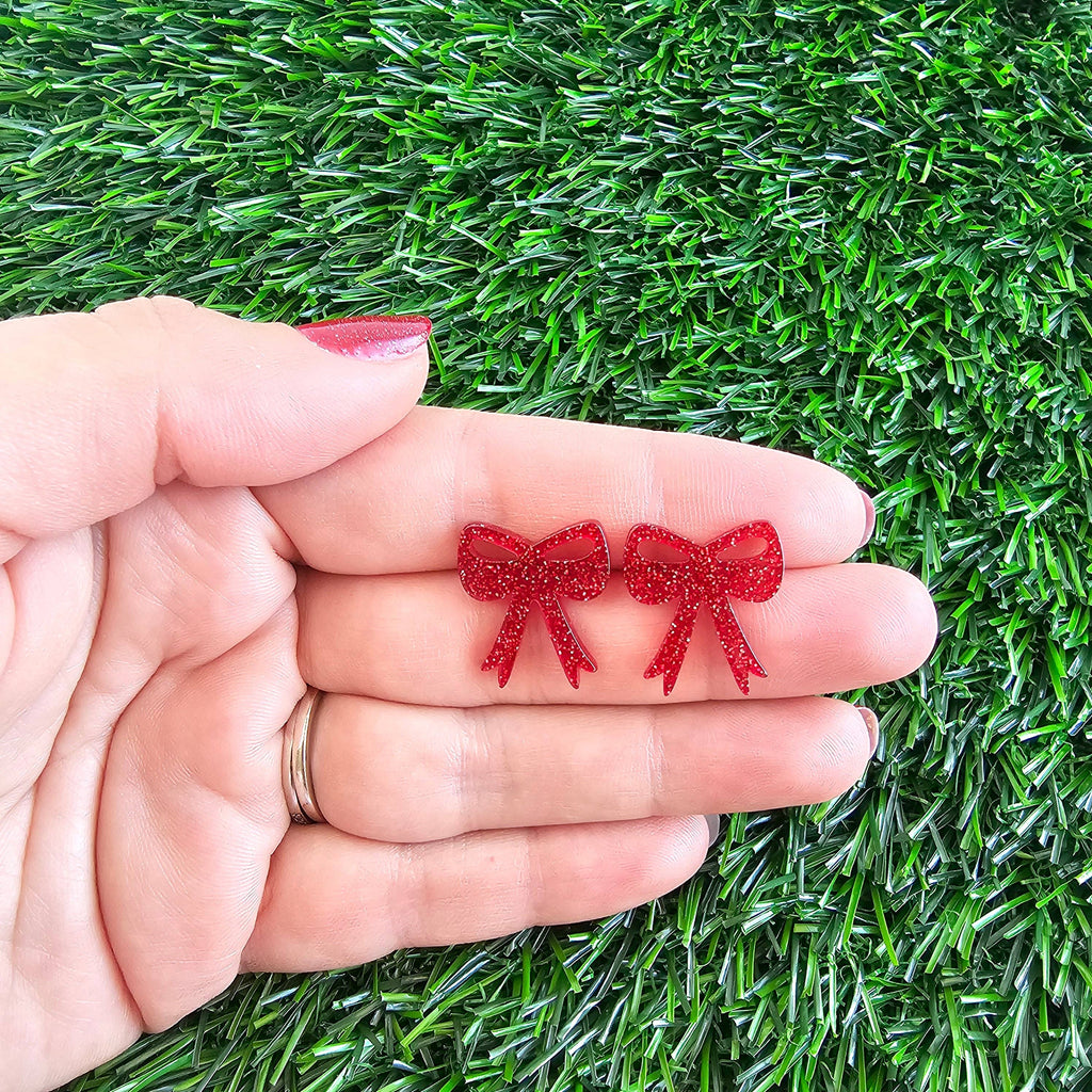 Bow Studs - Red Glitter // Jewelry, Earrings, Game Day, Christmas