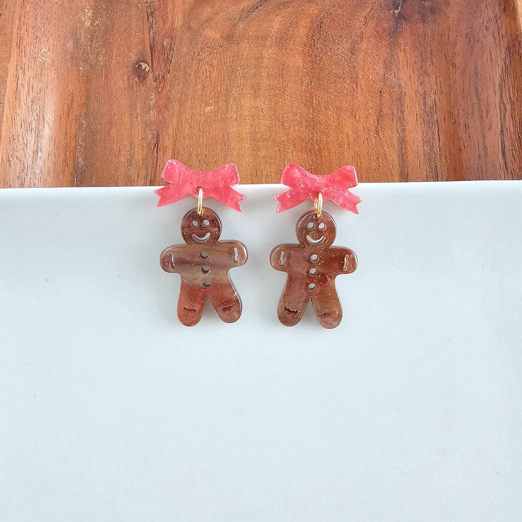 Bow Gingerbread Earrings - Red Shimmer // Christmas, Holiday, Jewelry