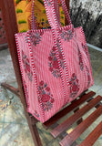 Pink Pure Cotton Handmade Bag Quilted Bag Floral Printed Bag