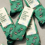 Socks that Support Youth Sports (Green Soccer Balls)