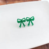 Bow Studs - Green Glitter // Jewelry, Earrings, Game Day, Christmas
