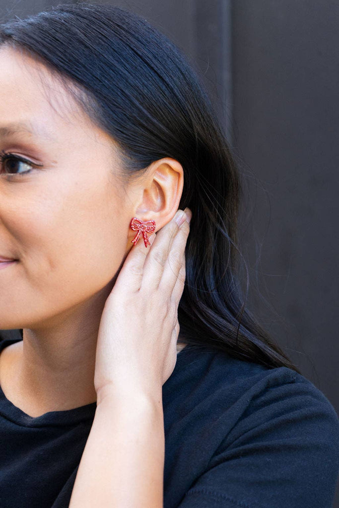 Bow Studs - Red Glitter // Jewelry, Earrings, Game Day, Christmas