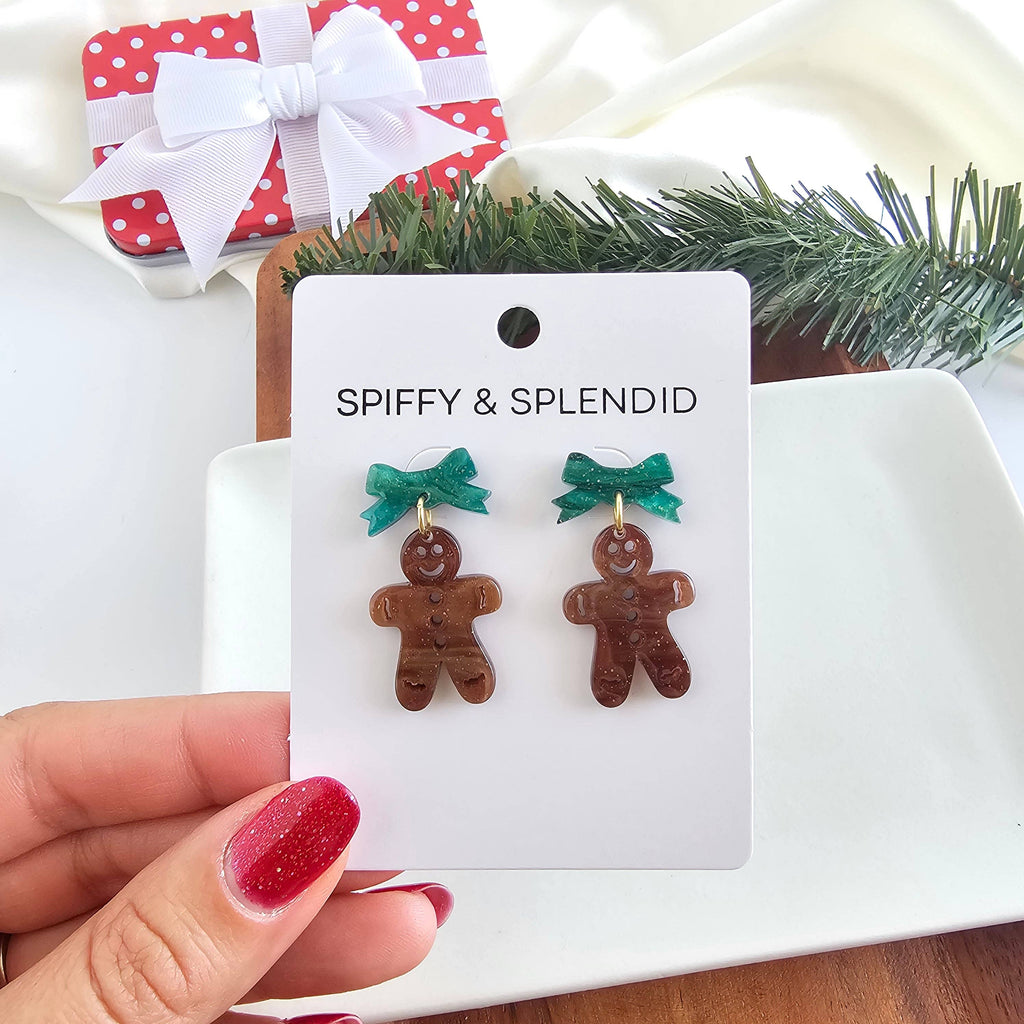 Bow Gingerbread Earrings - Green Shimmer // Christmas, Holiday, Jewelry