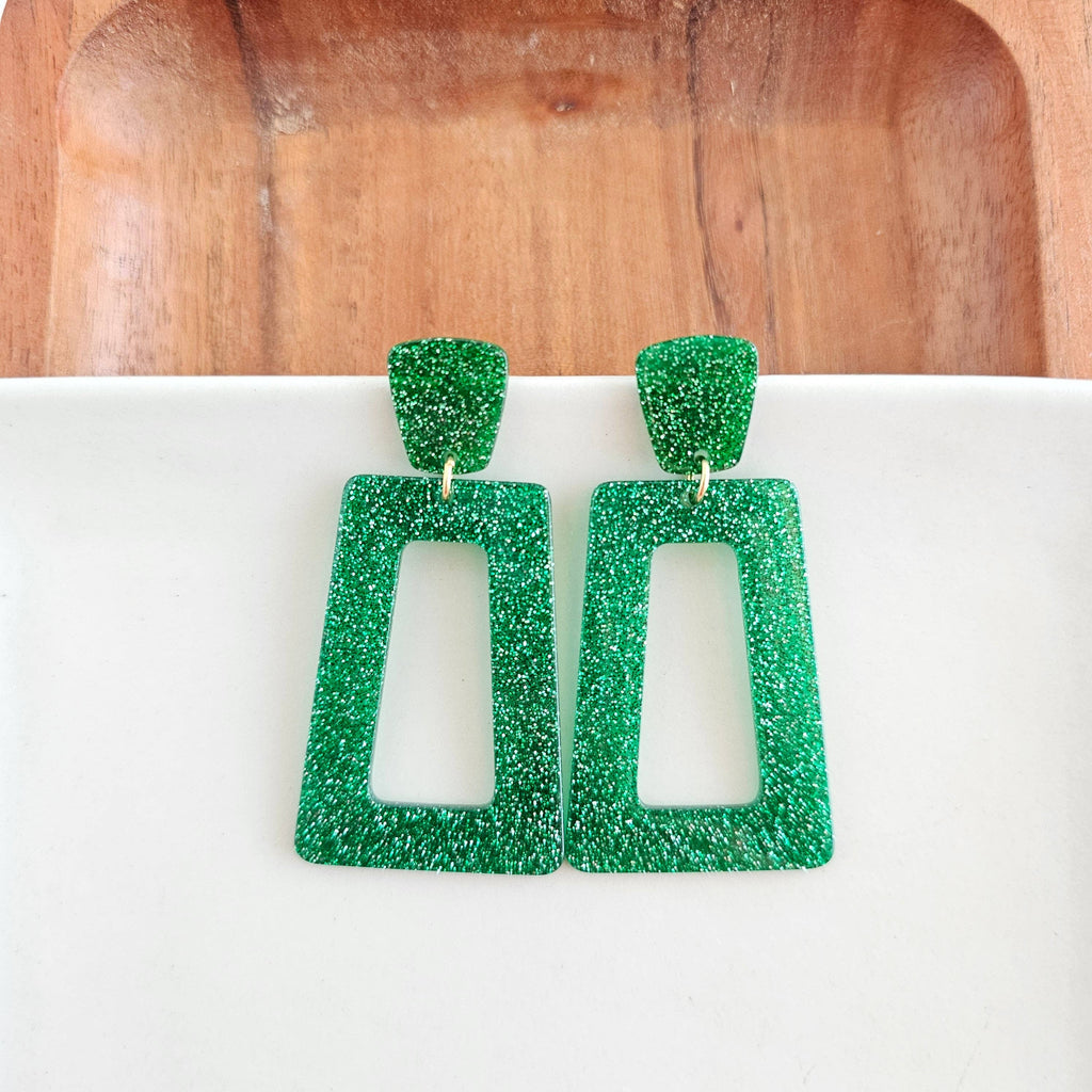 Avery Earrings - Green Glitter // Jewelry, Game Day