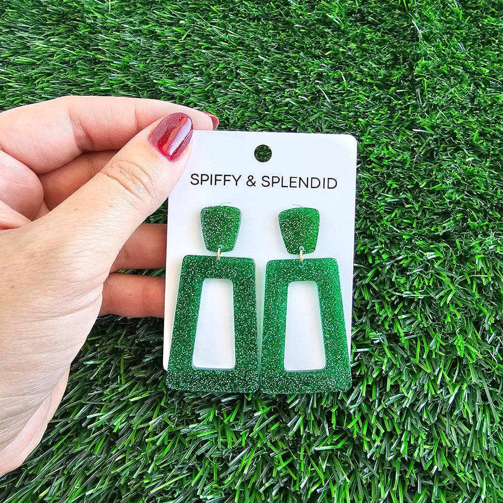 Avery Earrings - Green Glitter // Jewelry, Game Day