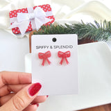 Bow Studs - Red Shimmer // Christmas, Holiday, Jewelry, Earrings