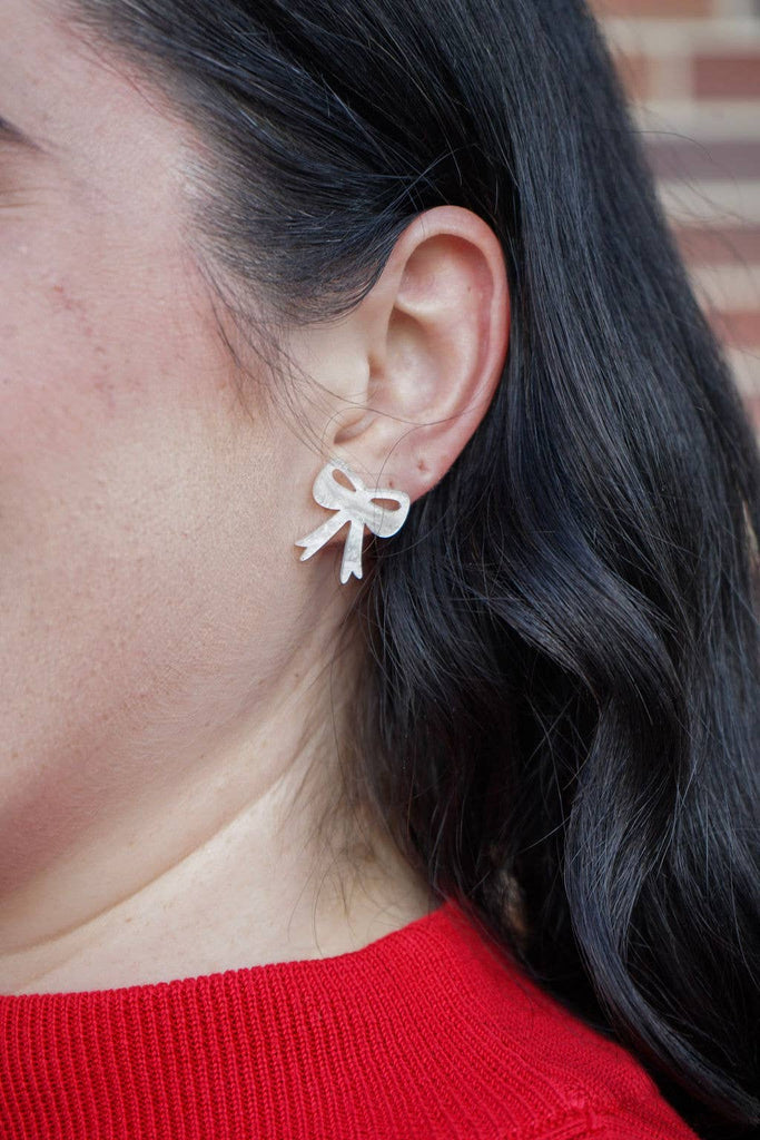 Bow Studs - White Shimmer // Christmas, Holiday, Jewelry, Earrings