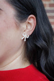 Bow Studs - White Shimmer // Christmas, Holiday, Jewelry, Earrings