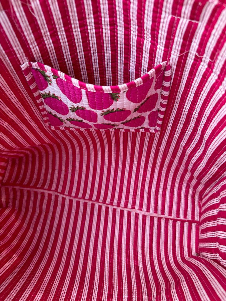 Handmade Cotton Quilted Market Bag - Strawberry