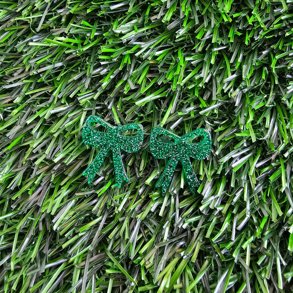 Bow Studs - Green Glitter // Jewelry, Earrings, Game Day, Christmas
