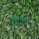 Bow Studs - Green Glitter // Jewelry, Earrings, Game Day, Christmas