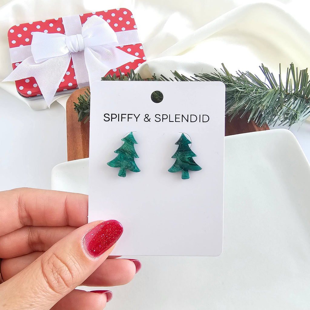 Christmas Tree Studs - Green Shimmer // Holiday, Jewelry, Earrings