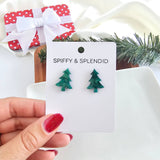 Christmas Tree Studs - Green Shimmer // Holiday, Jewelry, Earrings