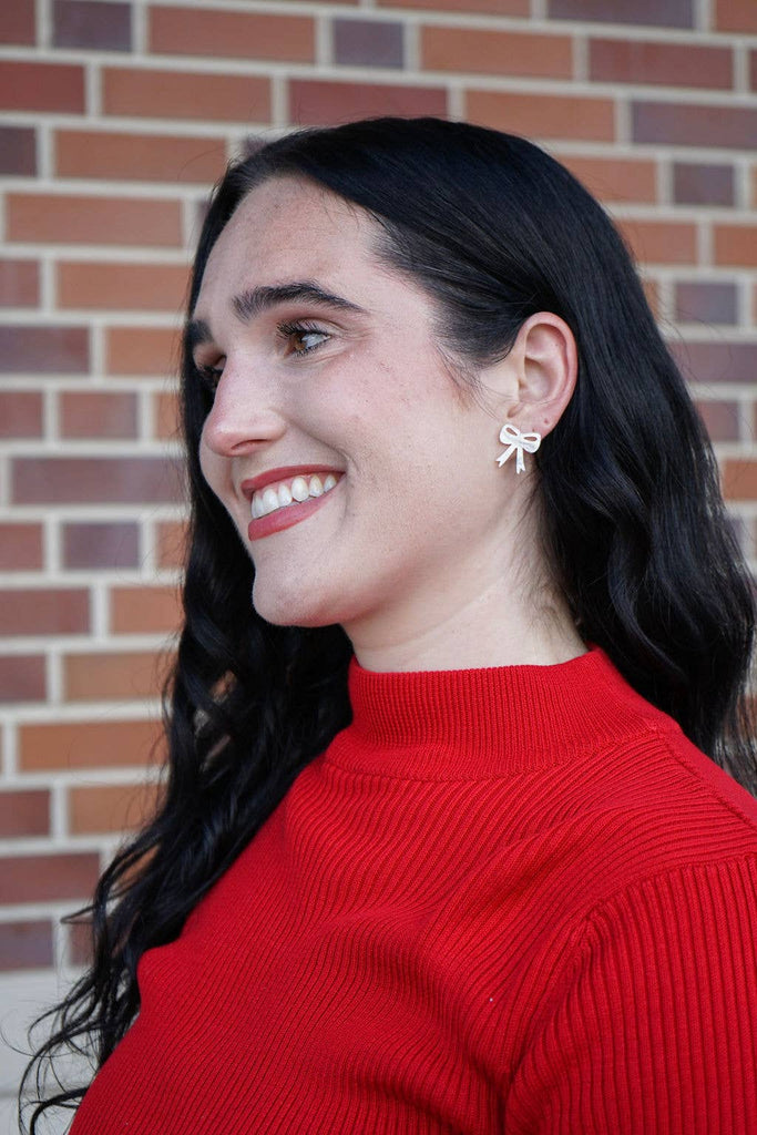 Bow Studs - White Shimmer // Christmas, Holiday, Jewelry, Earrings
