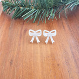 Bow Studs - White Shimmer // Christmas, Holiday, Jewelry, Earrings