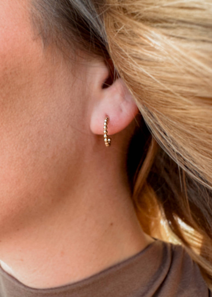 Beaded Huggie Hoop Earring | 14k Gold Fill & Sterling Silver