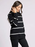 Martina Oversized Crew  - Black Ivory Stripe
